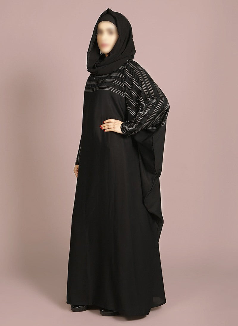 Hijab Ul Hareem Thread Stitched and Stone Worked Designered Abaya Jilbab-C-966