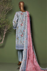 HZ Stitched 3 Piece Emb Printkari Khaddar Suit-KPS-2542-Blue
