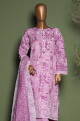 HZ Stitched 3 Piece Emb Printkari Khaddar Suit-KPS-2543-Lavender