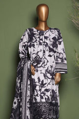 HZ Stitched 3 Piece Emb Printkari Khaddar Suit-KPS-2544-Grey