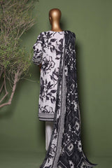 HZ Stitched 3 Piece Emb Printkari Khaddar Suit-KPS-2544-Grey