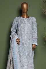 HZ Stitched 3 Piece Emb Printkari Khaddar Suit-KPS-2545-Blue