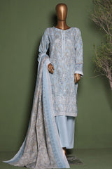 HZ Stitched 3 Piece Emb Printkari Khaddar Suit-KPS-2545-Blue