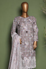 HZ Stitched 3 Piece Emb Printkari Khaddar Suit-KPS-2546-Grey