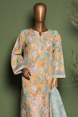 HZ Stitched 3 Piece Emb Printkari Khaddar Suit-KPS-2547-Yellow