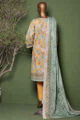 HZ Stitched 3 Piece Emb Printkari Khaddar Suit-KPS-2547-Yellow