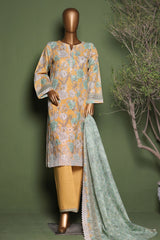 HZ Stitched 3 Piece Emb Printkari Khaddar Suit-KPS-2547-Yellow