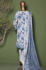 HZ Stitched 3 Piece Emb Printkari Khaddar Suit-KPS-2548-Sky