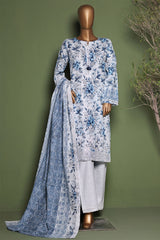 HZ Stitched 3 Piece Emb Printkari Khaddar Suit-KPS-2548-Sky