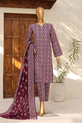 HZ Stitched 3 Piece Digital Printed Khaddar Vol-04 Suit-KPT-1102-Purple