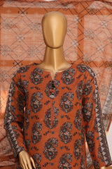 HZ Stitched 3 Piece Digital Printed Khaddar Vol-04 Suit-KPT-1105-Rust