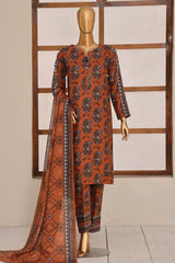 HZ Stitched 3 Piece Digital Printed Khaddar Vol-04 Suit-KPT-1105-Rust
