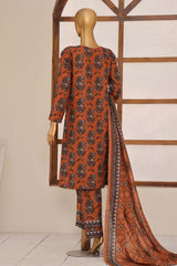 HZ Stitched 3 Piece Digital Printed Khaddar Vol-04 Suit-KPT-1105-Rust