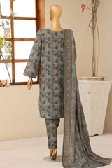 HZ Stitched 3 Piece Digital Printed Khaddar Vol-04 Suit-KPT-1109-Olive
