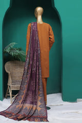 HZ Stitched 3 Piece Chikankari Khaddar With Shawl Suit-KSE-101-Rust