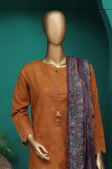 HZ Stitched 3 Piece Chikankari Khaddar With Shawl Suit-KSE-101-Rust