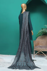 HZ Stitched 3 Piece Chikankari Khaddar With Shawl Suit-KSE-102-D.Green