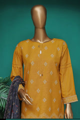 HZ Stitched 3 Piece Chikankari Khaddar With Shawl Suit-KSE-103-Mustard