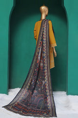 HZ Stitched 3 Piece Chikankari Khaddar With Shawl Suit-KSE-103-Mustard
