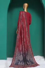 HZ Stitched 3 Piece Chikankari Khaddar With Shawl Suit-KSE-104-Maroon