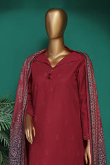 HZ Stitched 3 Piece Chikankari Khaddar With Shawl Suit-KSE-104-Maroon