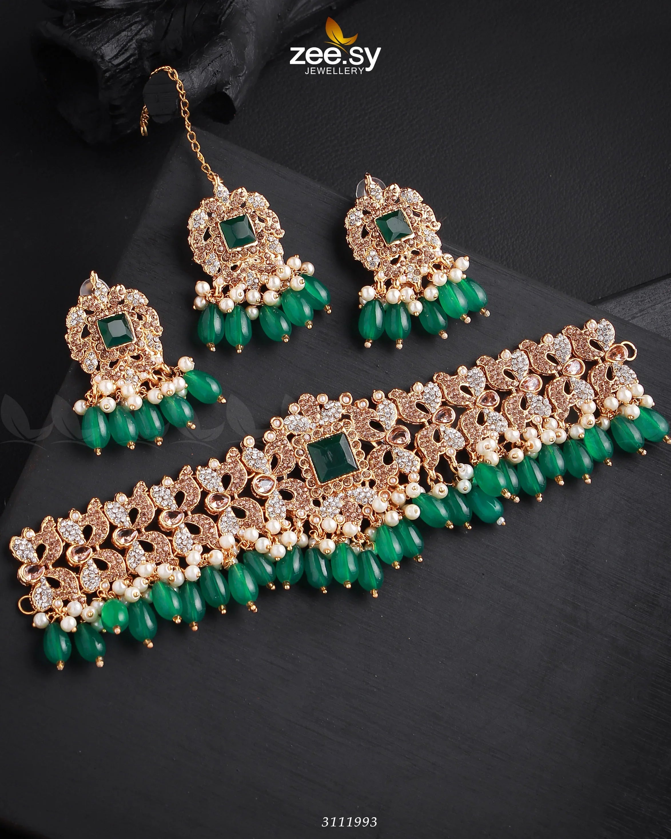 Katrina's Necklace Set Golden Green - Zeesy Jewellery