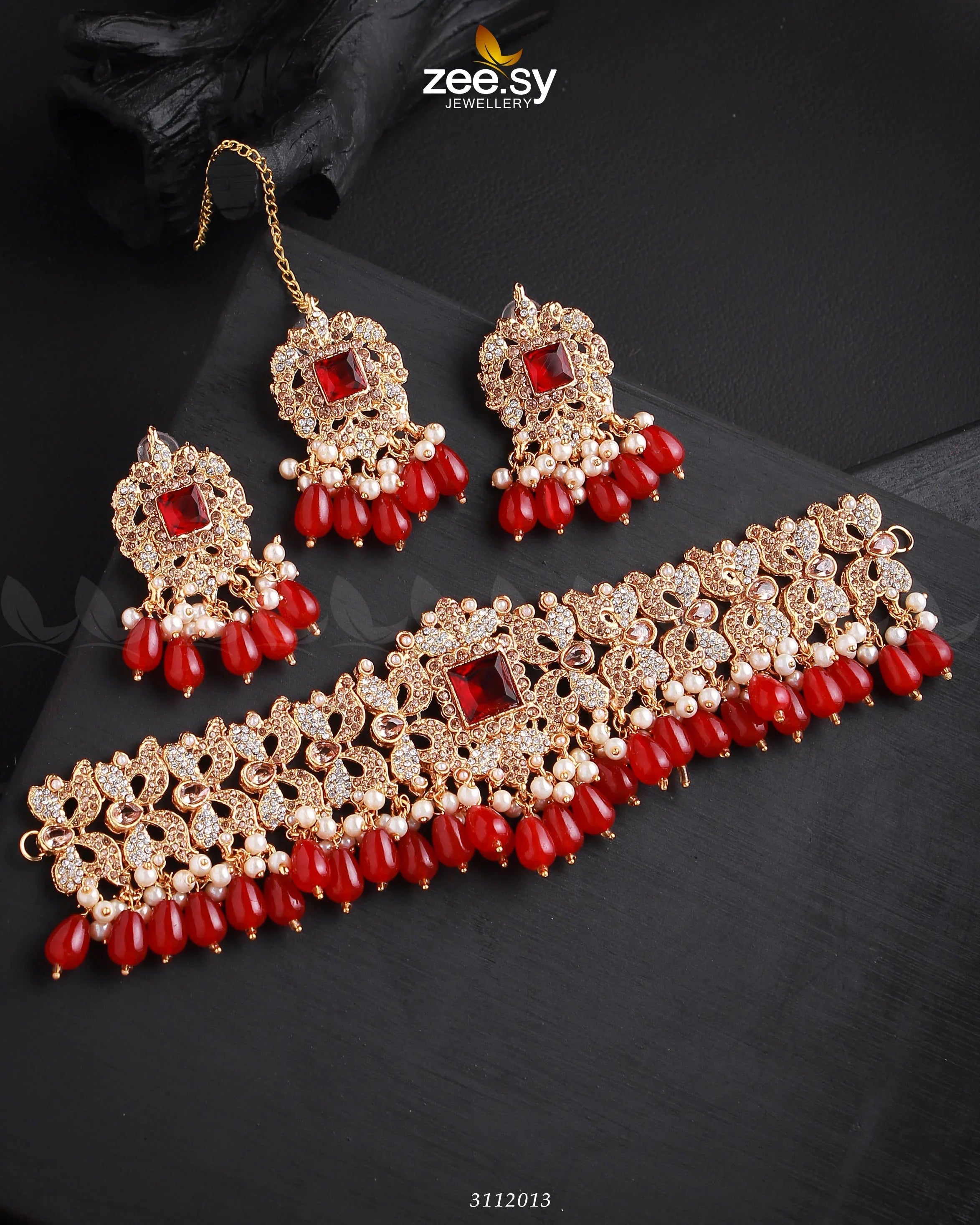 Katrina's Necklace Set Golden Red - Zeesy Jewellery