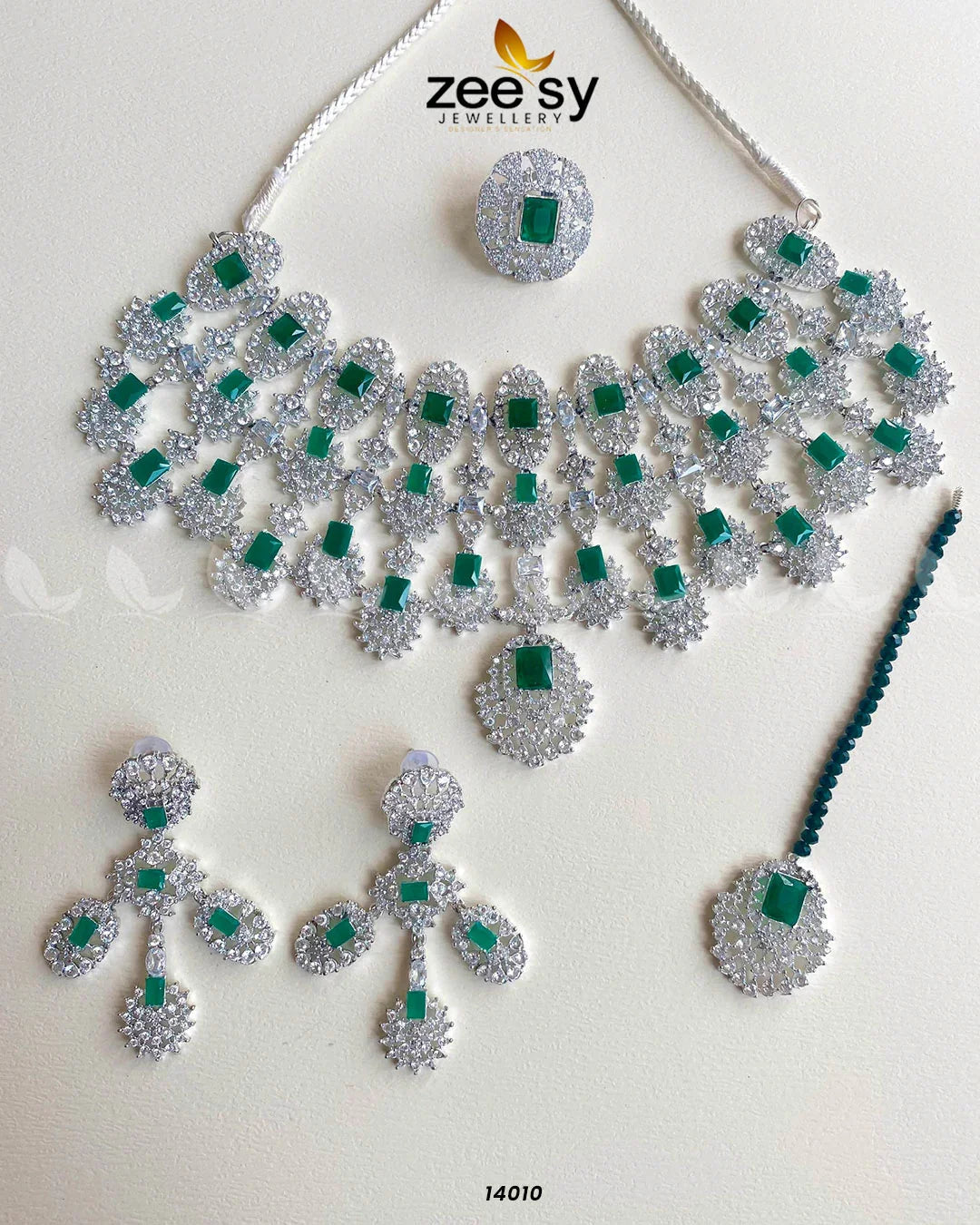 Kiara Advani Bridal Set Silver Green - Zeesy Jewellery