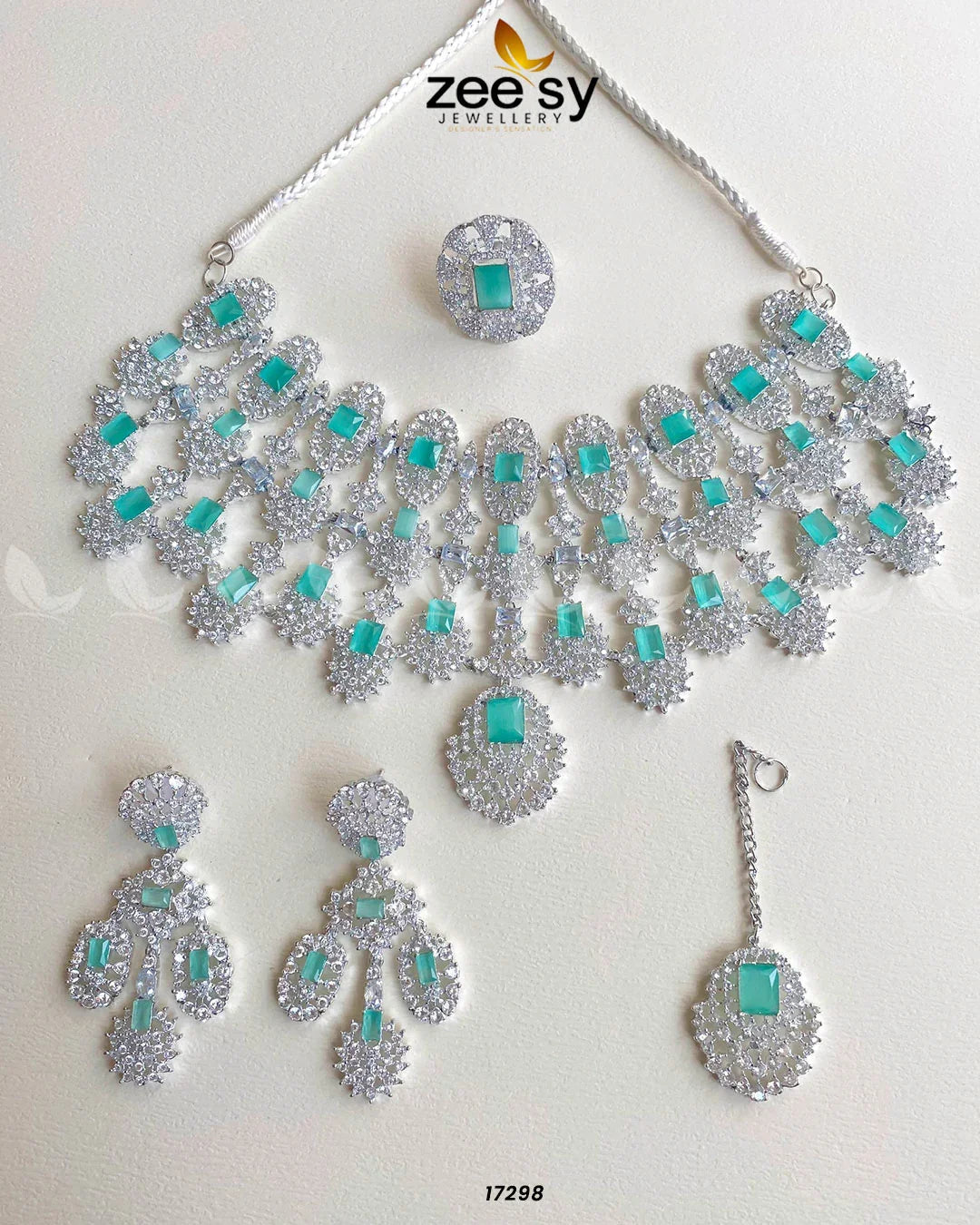 Kiara Advani Bridal Set Silver Mint Green - Zeesy Jewellery