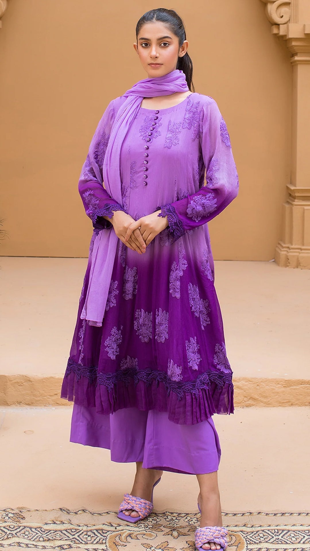 Urban Cut 2 Piece Embroidered  Suit (Top+Bottom)