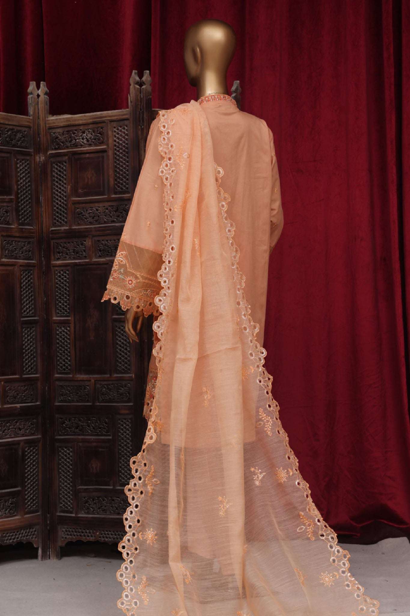 Bin Saeed Stitched 3 Piece Luxury Plain Cotton Vol-01 Collection-LF-025-Peach
