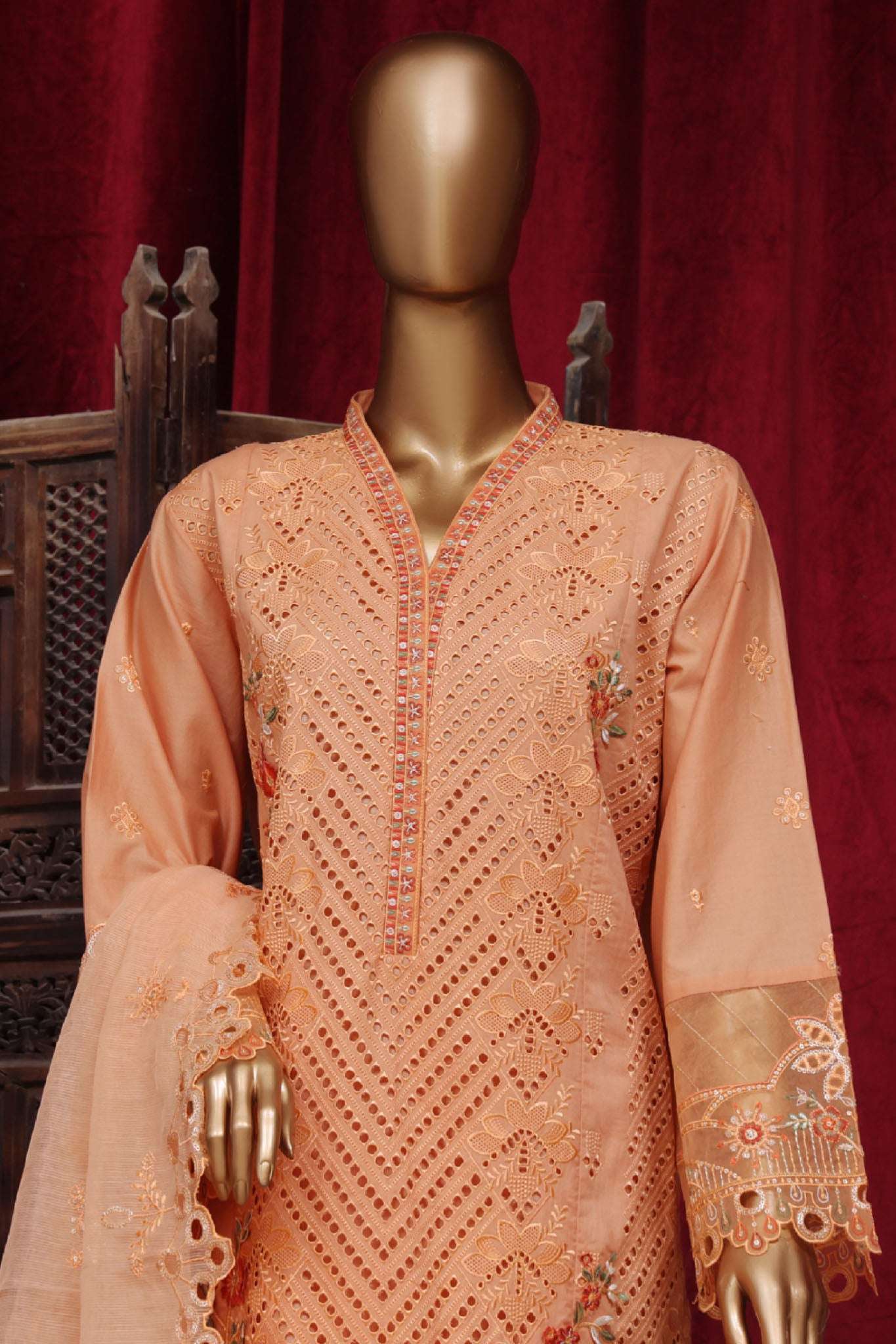Bin Saeed Stitched 3 Piece Luxury Plain Cotton Vol-01 Collection-LF-025-Peach