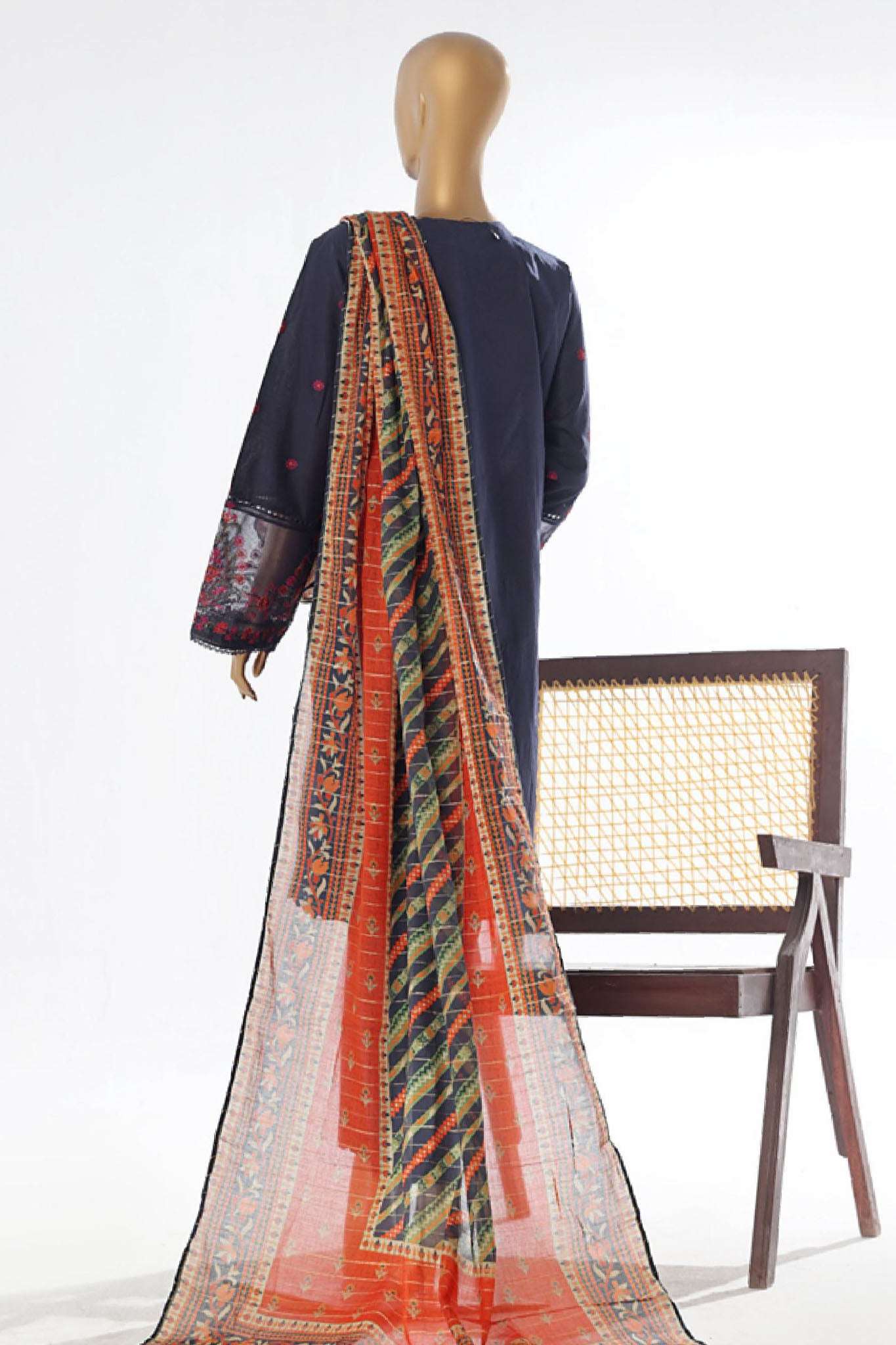 Bin Saeed Stitched 3 Piece Luxury Plain Cotton Collection-LF-046-A-Navy Blue