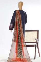 Bin Saeed Stitched 3 Piece Luxury Plain Cotton Collection-LF-046-A-Navy Blue