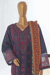 Bin Saeed Stitched 3 Piece Luxury Plain Cotton Collection-LF-046-A-Navy Blue