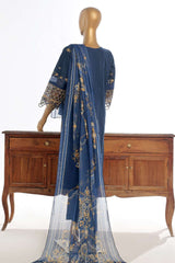 Bin Saeed Stitched 3 Piece Luxury Plain Cotton Collection-LF-046-B-Navy Blue
