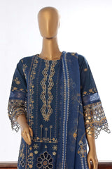 Bin Saeed Stitched 3 Piece Luxury Plain Cotton Collection-LF-046-B-Navy Blue