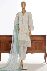 Bin Saeed Stitched 3 Piece Luxury Plain Cotton Collection-LF-053-B-White