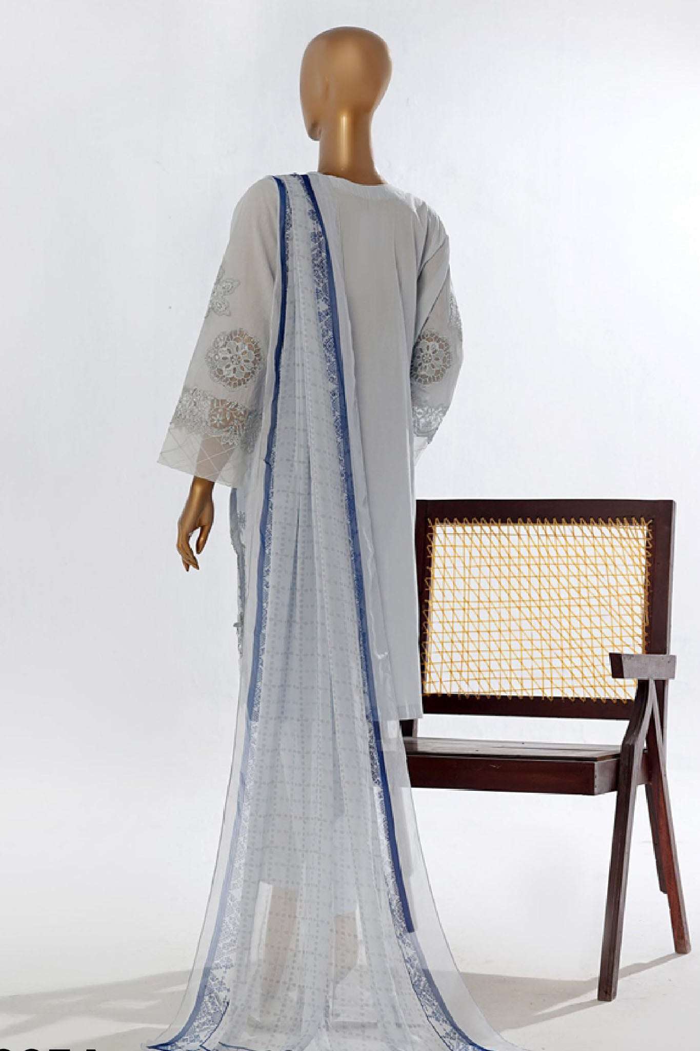 Bin Saeed Stitched 3 Piece Luxury Plain Cotton Collection-LF-065-A-Sky