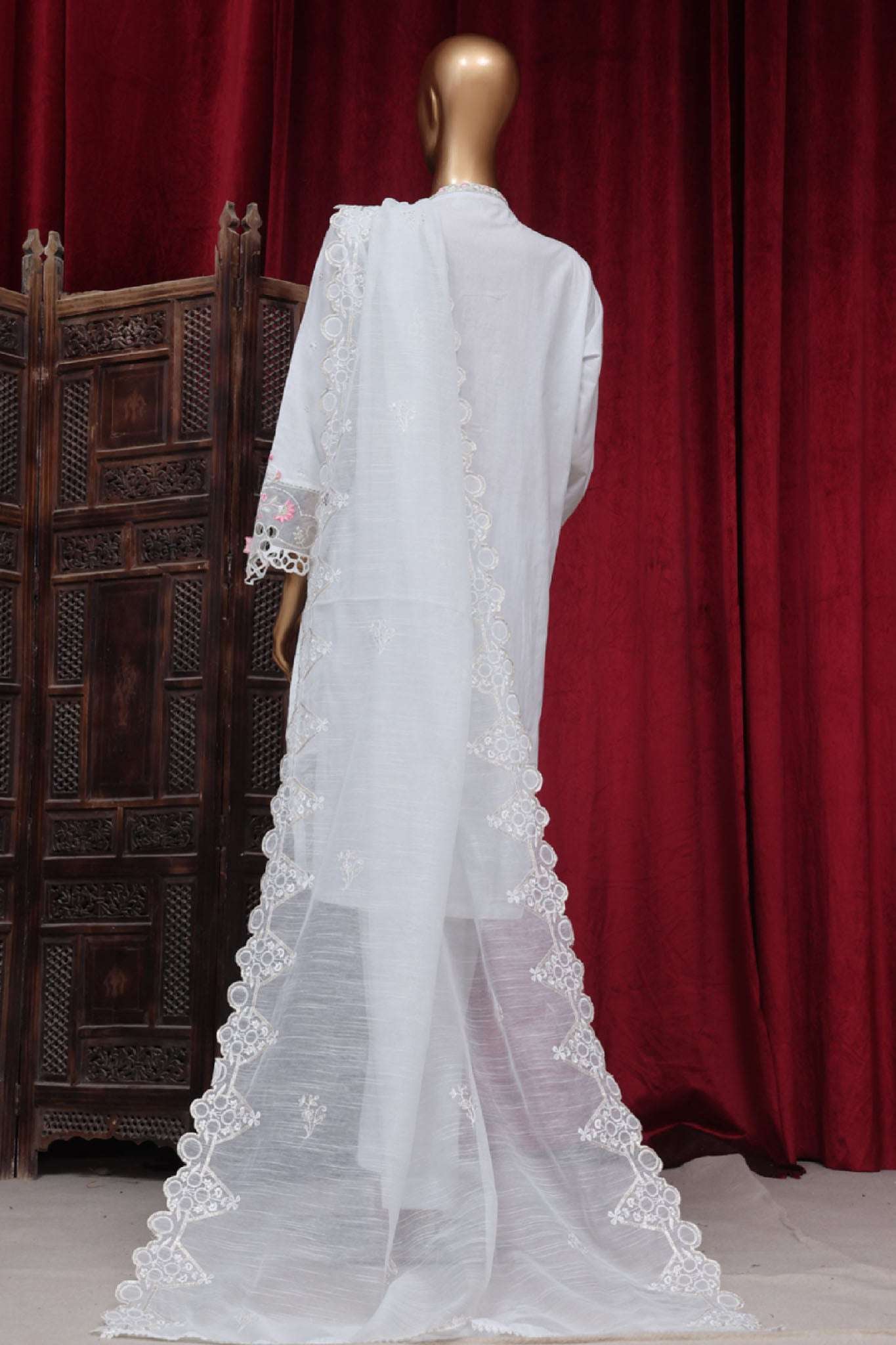 Bin Saeed Stitched 3 Piece Luxury Plain Cotton Vol-01 Collection-LF-102-White