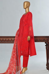 Bin Saeed Stitched 3 Piece Luxury Emb Cotton Vol-04 Suit-LF-1152-Red