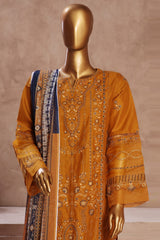 Bin Saeed Stitched 3 Piece Luxury Emb Cotton Vol-05 Suit-LF-1194-Mustard
