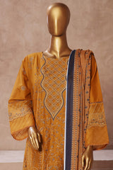 Bin Saeed Stitched 3 Piece Luxury Emb Cotton Vol-05 Suit-LF-1195-Mustard