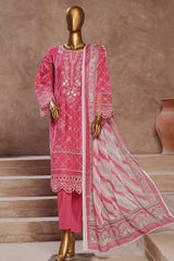 Bin Saeed Stitched 3 Piece Luxury Emb Cotton Vol-05 Suit-LF-1196-Magenta