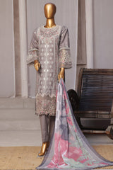 Bin Saeed Stitched 3 Piece Luxury Emb Cotton Vol-05 Suit-LF-1198-Grey