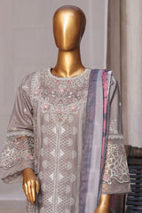 Bin Saeed Stitched 3 Piece Luxury Emb Cotton Vol-05 Suit-LF-1198-Grey