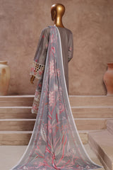 Bin Saeed Stitched 3 Piece Luxury Emb Cotton Vol-05 Suit-LF-1199-Grey