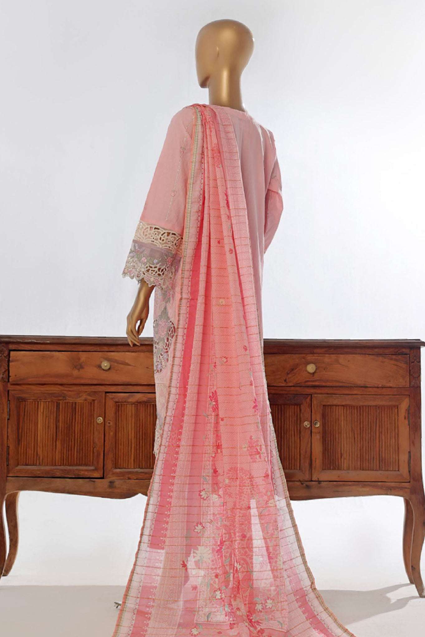 Bin Saeed Stitched 3 Piece Luxury Plain Cotton Collection-LF-132-C-Pink