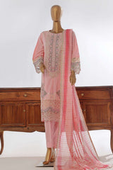 Bin Saeed Stitched 3 Piece Luxury Plain Cotton Collection-LF-132-C-Pink