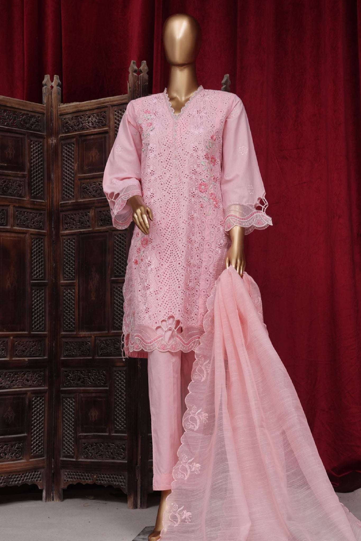 Bin Saeed Stitched 3 Piece Luxury Plain Cotton Vol-01 Collection-LF-132-Pink